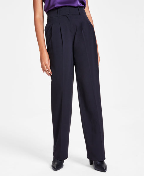 Women's Multi-Plaid Faux-Breasted Jacket, Satin Spaghetti-Strap Scoop-Neck Camisole & Pleated-Front Wide-Leg Pants